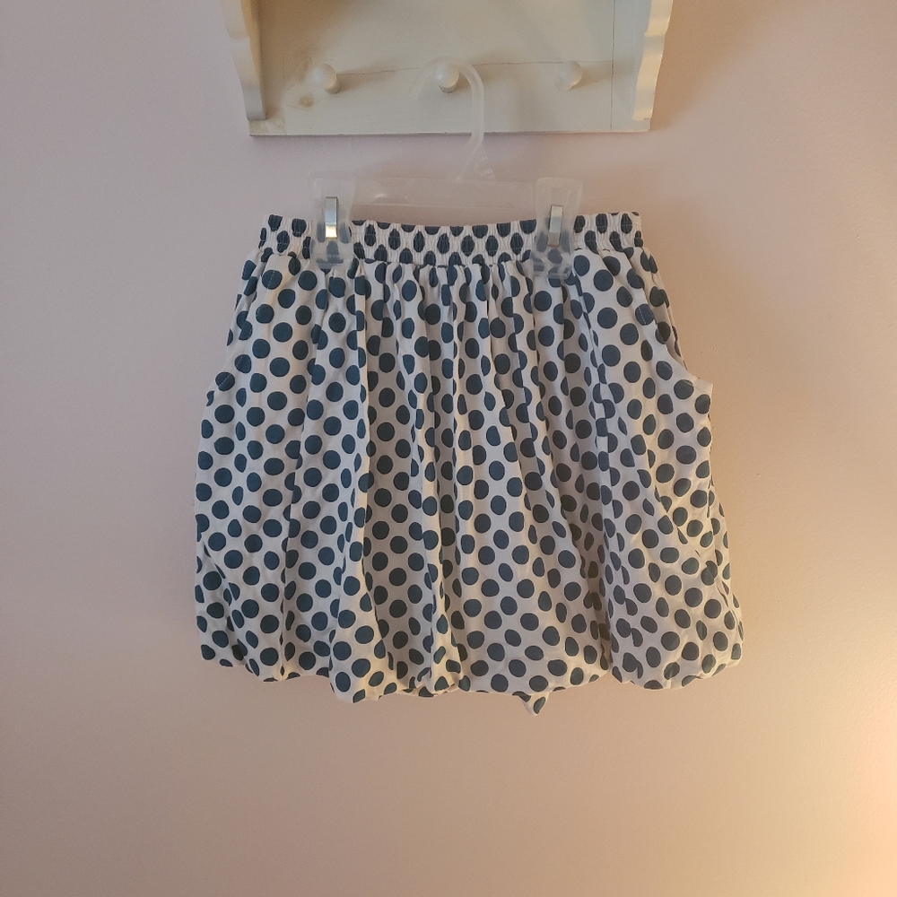 Crew Cuts  girls cream skirt with teal polka dots